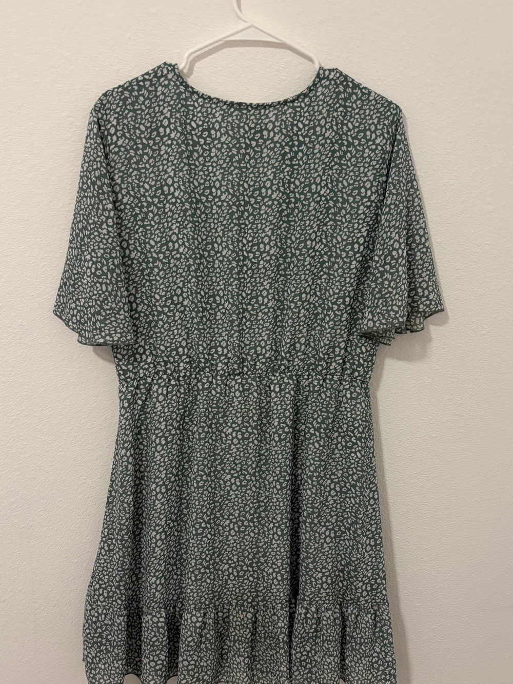 Kirundo Green and White Floral Print Knee Length Dress Cottagecore Ruffle SZ‎ L - Picture 3 of 5
